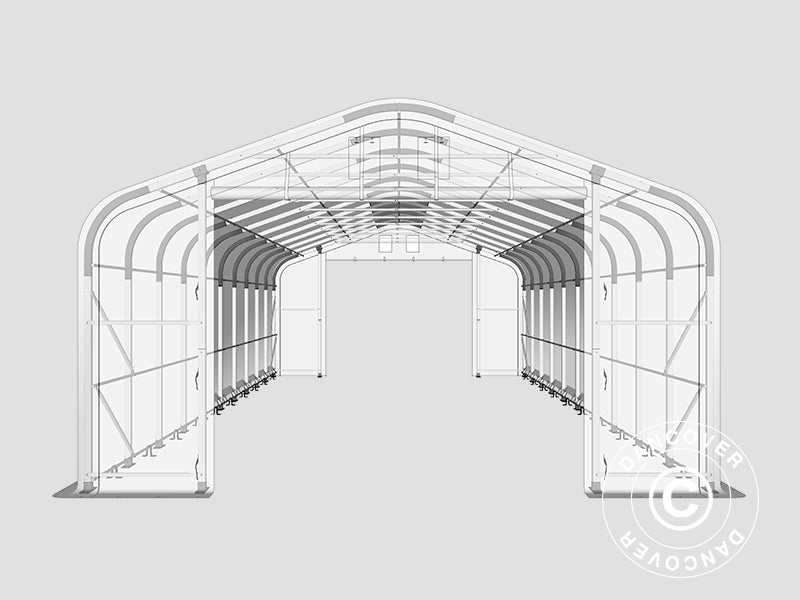 Tente de Stockage PRO 6x12x3,7m PVC avec lucarne, Vert