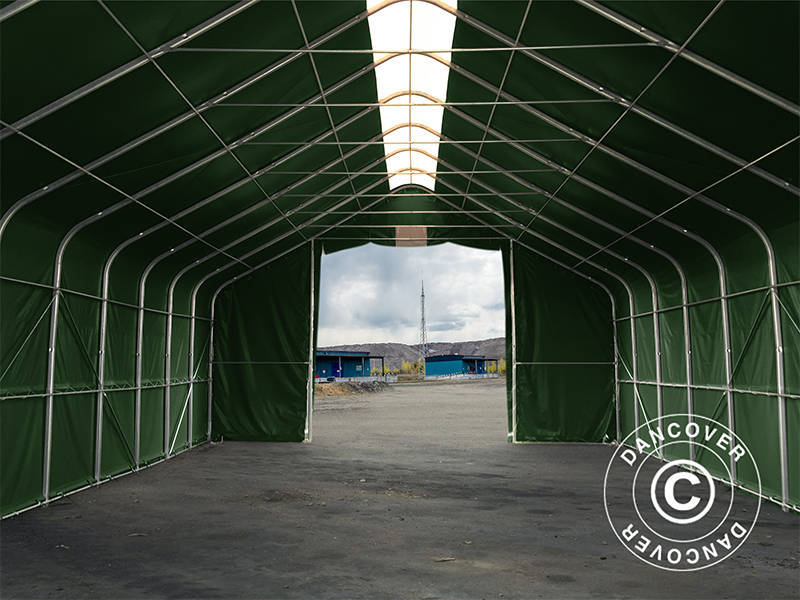 Carpa grande de almacén PRO 8x12x5,2m PVC con panel tragaluz de techo, Verde