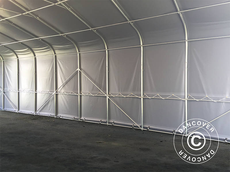 Tenda de armazenagem PRO 7x14x3,8m PVC c/painel de cobertura de teto, Cinza