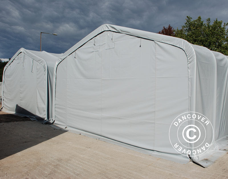 Tenda de armazenagem PRO 7x14x3,8m PVC c/painel de cobertura de teto, Cinza
