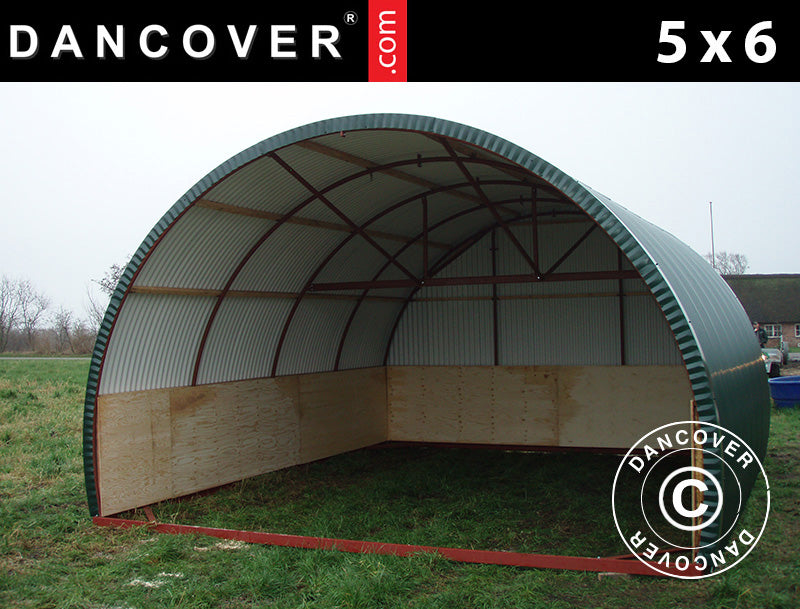 Capannone per bestiame con pannelli in legno, 5x6x3,23m, Verde Scuro