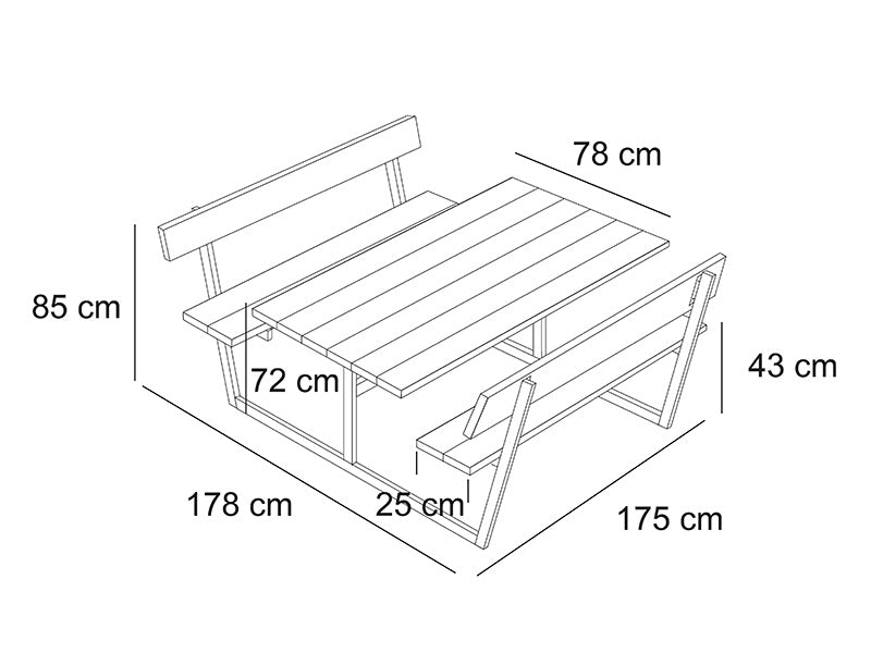 Picknicktisch mit Rückenlehne, 1,8x1,75x0,85m, Schwarz