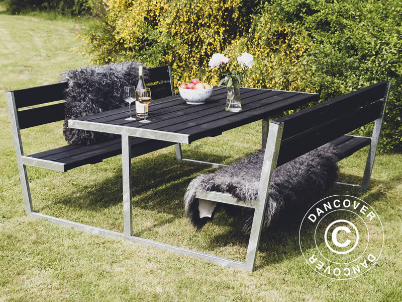 Picknicktisch mit Rückenlehne, 2,05x1,8x0,85m, Schwarz