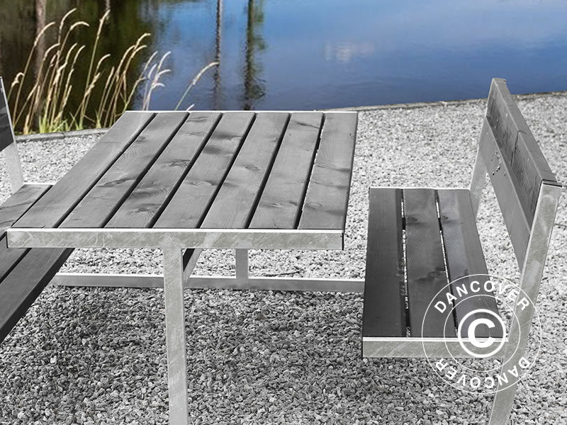 Mesa de picnic con respaldo, 2,05x1,8x0,85m, Negra