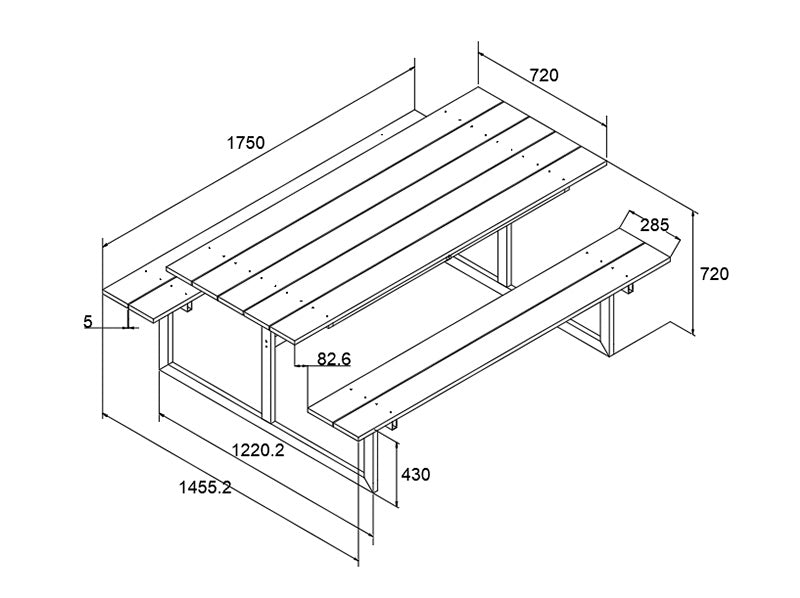 Picknicktafel, nonwood, 1,75x1,5m, Zwart/Antraciet