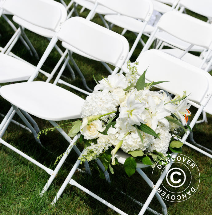 Pacchetto party, 1 tavolo pieghevole (180cm) + 8 sedie, Grigio chiaro/Bianco