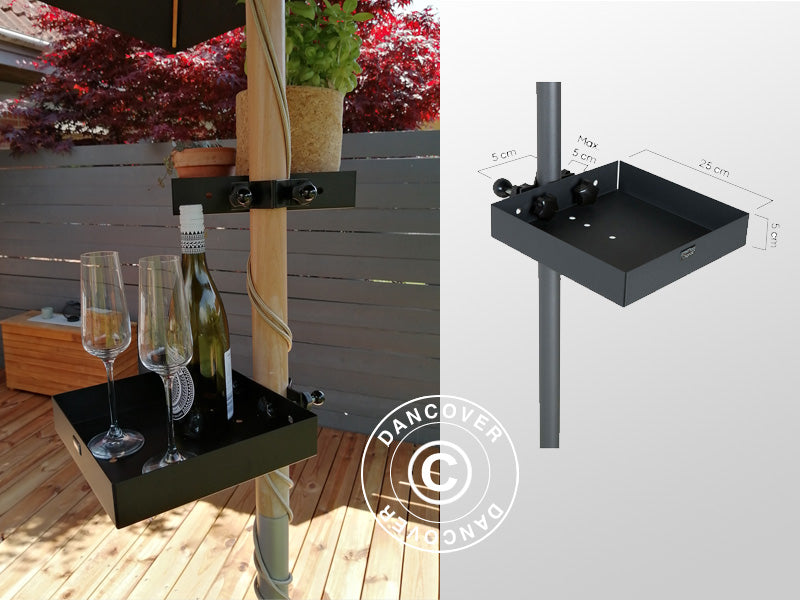 Aurinkovarjon pöytä, 25x25cm, Musta, 1 kpl.