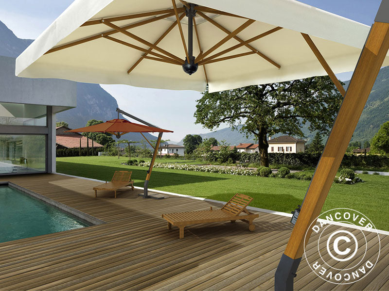 Parasol déporté Palladio Braccio avec cantonnière, 3,5x3,5m, Écru