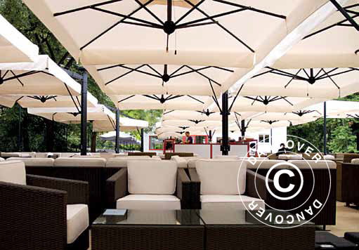 Cantilever parasol Alu Poker with valance, 4-double, 6x6 m, Ecru