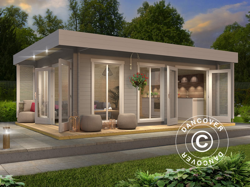 Wooden Cabin Vienna, 5.7x3.8x2.45 m, 40 mm, Light Grey