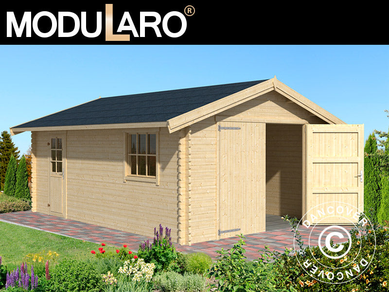 Wooden garage Rauma, 3.8x5.4x2.74 m, 40 mm, Natural