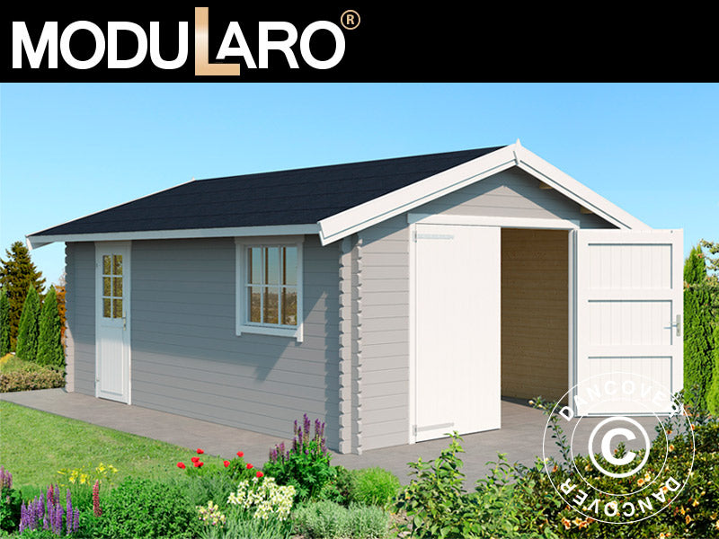 Garage en bois Rauma, 3,8x5,4x2,74m, 40mm, Gris clair