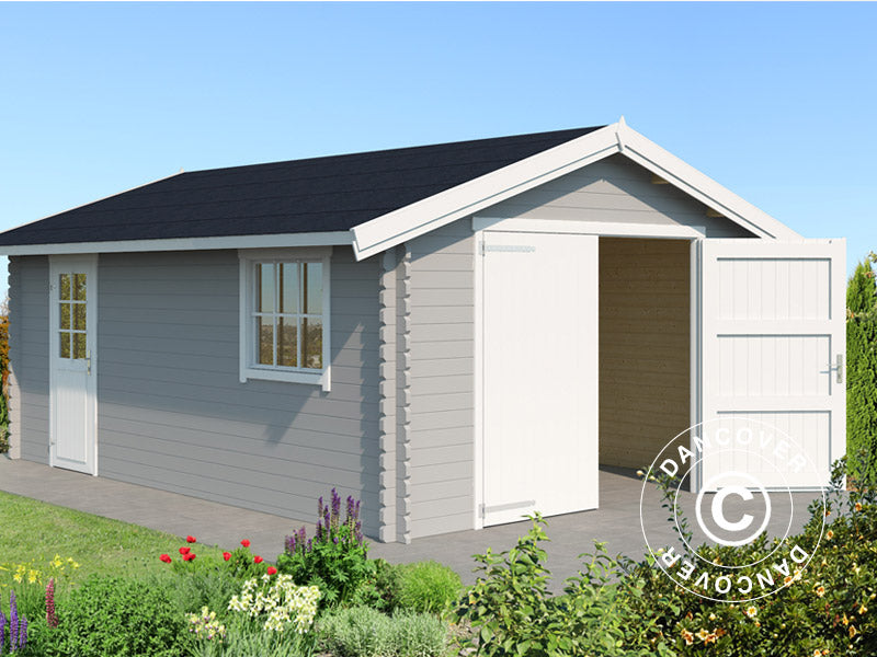 Garage en bois Rauma, 3,8x5,4x2,74m, 40mm, Gris clair