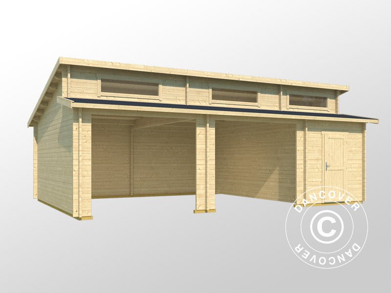 Wooden double garage, carport Vaasa, 7.8x5.2x3.21 m, 44 mm, Natural