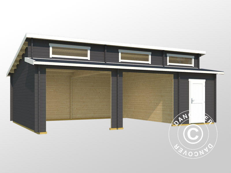 Doppelgarage, Carport aus Holz Vaasa, 7,8x5,2x3,21m, 44mm, Dunkelgrau