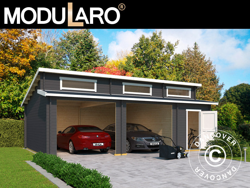 Wooden double garage, carport Vaasa, 7.8x5.2x3.21 m, 44 mm, Dark grey
