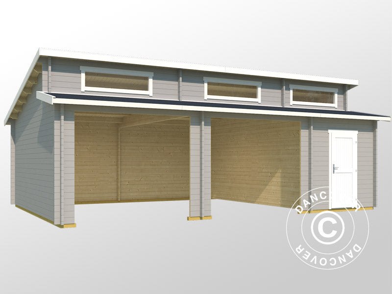 Doppelgarage, Carport aus Holz Vaasa, 7,8x5,2x3,21m, 44mm, Hellgrau