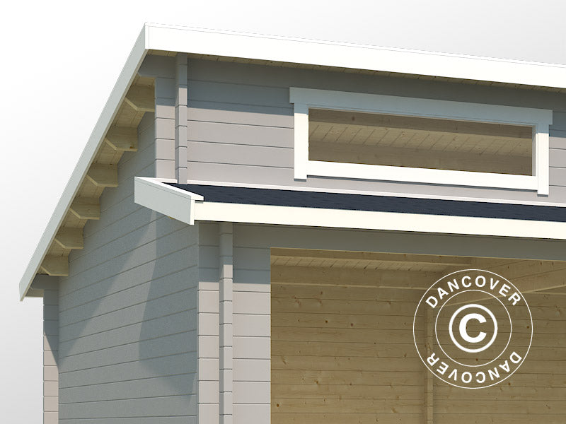 Wooden double garage, carport Vaasa, 7.8x5.2x3.21 m, 44 mm, Light grey