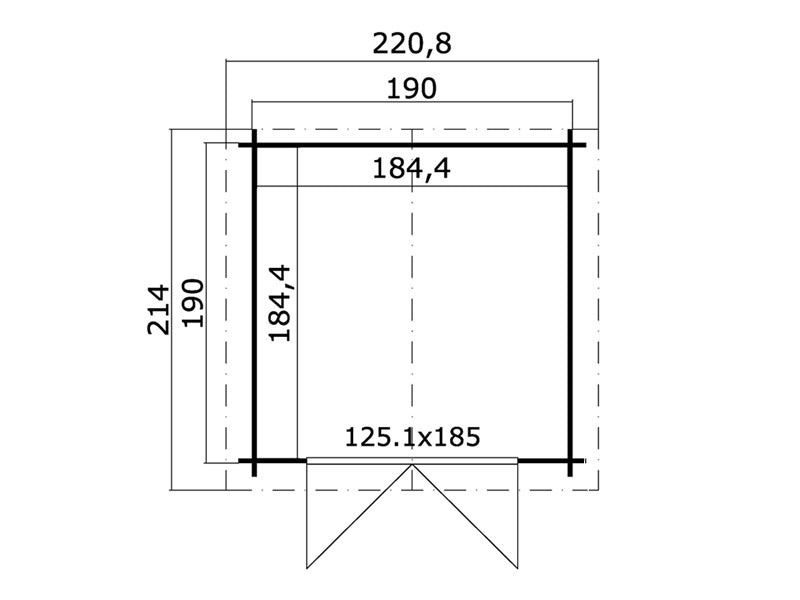 Holzschuppen Toulouse 1,9x1,9x2,22m, 28mm, 3,4m², Naturbelassen