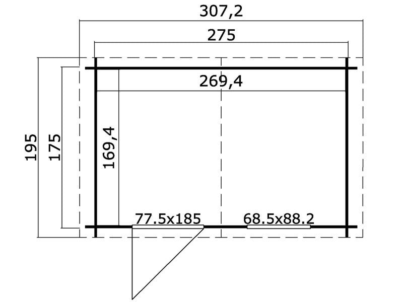 Holzschuppen Marseille 2,75x1,75x2,34m, 28mm, 4,56m², Dunkelgrau