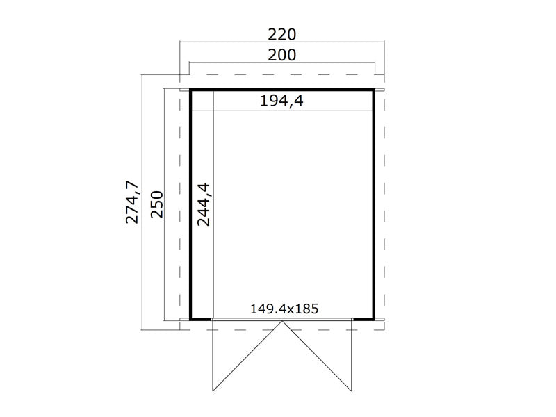 Holzschuppen Torrent 2x2,5x2,11m, 28mm, 4,75m², Hellgrau