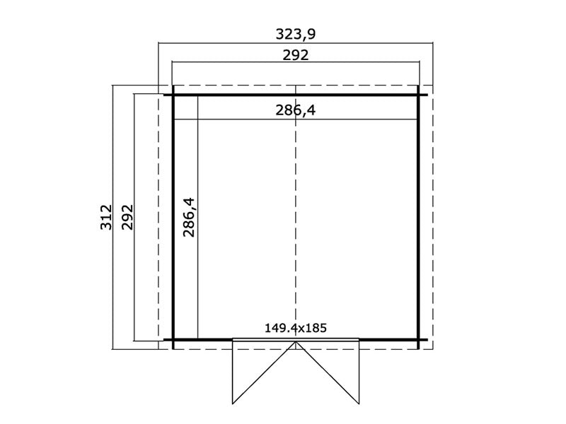 Wooden Shed Trondheim 2.92x2.92x2.22 m, 28 mm, 8.5 m², Natural