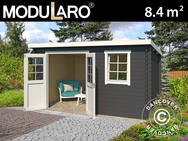 Houten tuinhuisje Asker 3,8x2,3x2,11m, 28mm, 8,4m², Donkergrijs