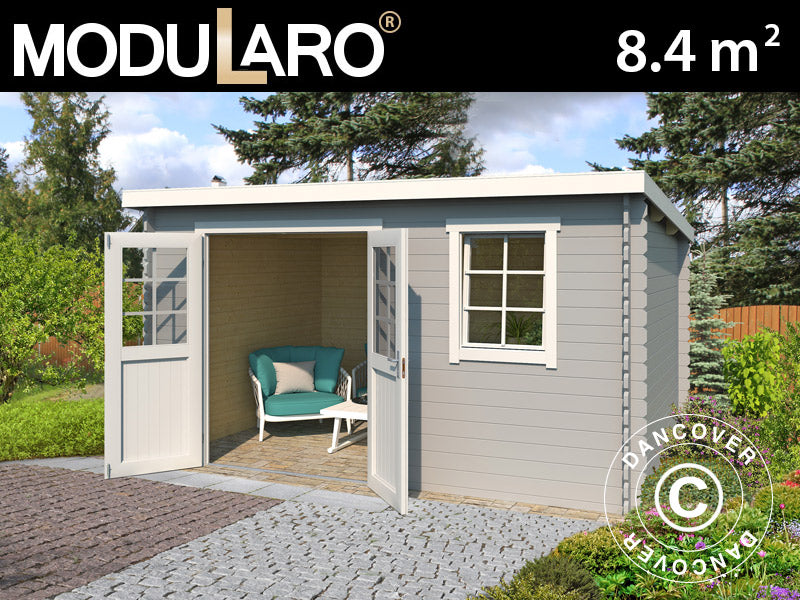 Wooden Shed Asker 3.8x2.3x2.11 m, 28 mm, 8.4 m², Light Grey