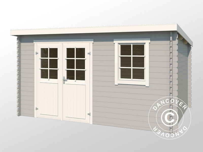 Wooden Shed Asker 3.8x2.3x2.11 m, 28 mm, 8.4 m², Light Grey