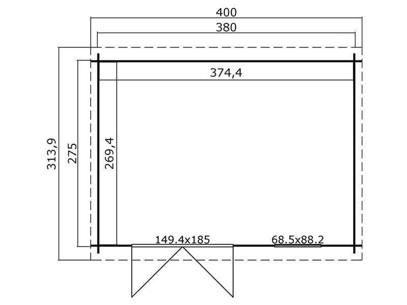 Wooden Shed Asker 3.8x2.75x2.11 m, 28 mm, 10.09 m², Dark Grey