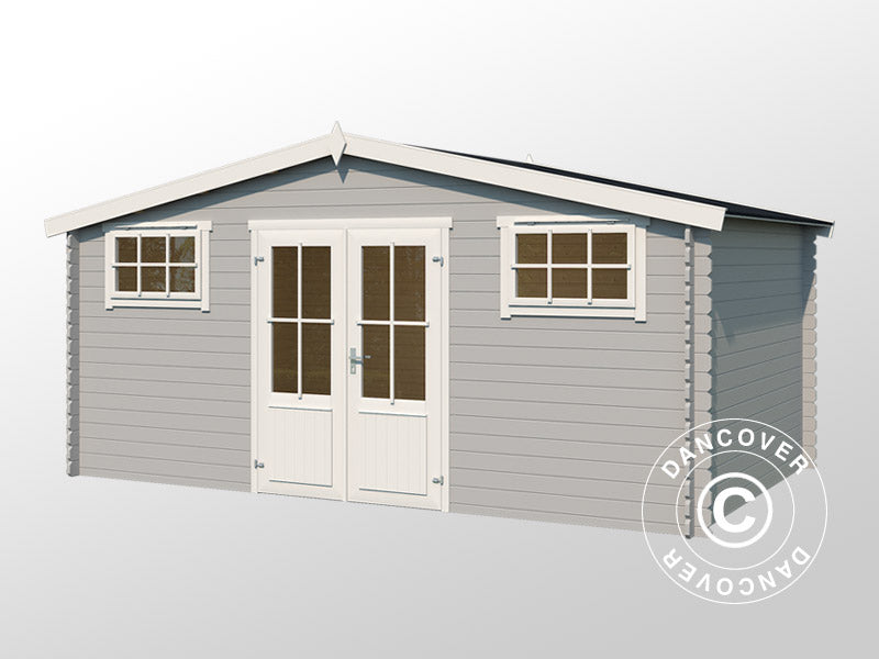 Wooden shed, cabin Sandvika 4.8x2.92x2.45 m, 28 mm, 13.59 m², Light Grey