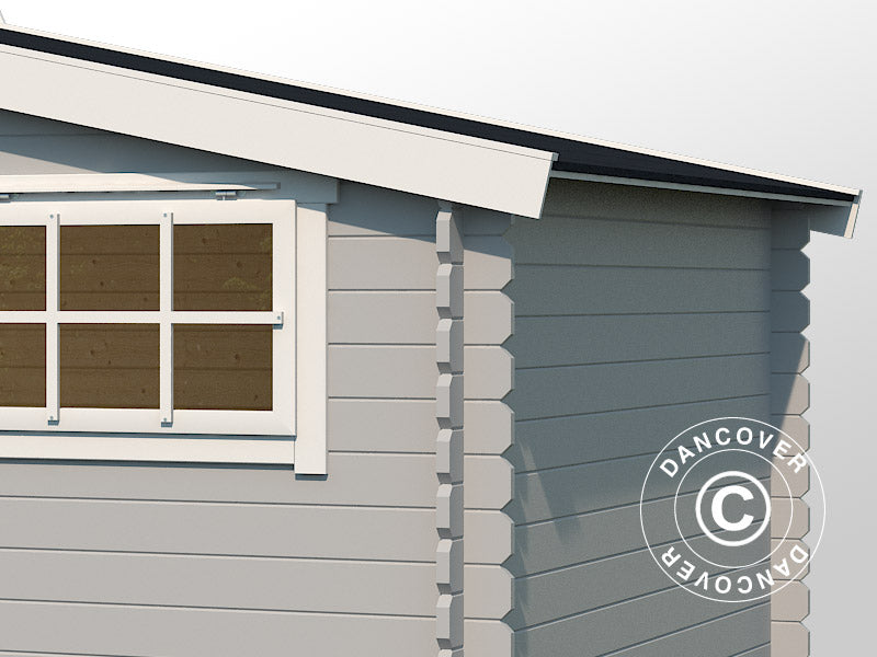 Puinen vaja, mökki Sandvika 4,8x2,92x2,45m, 28mm, 13,59m², Vaaleanharmaa