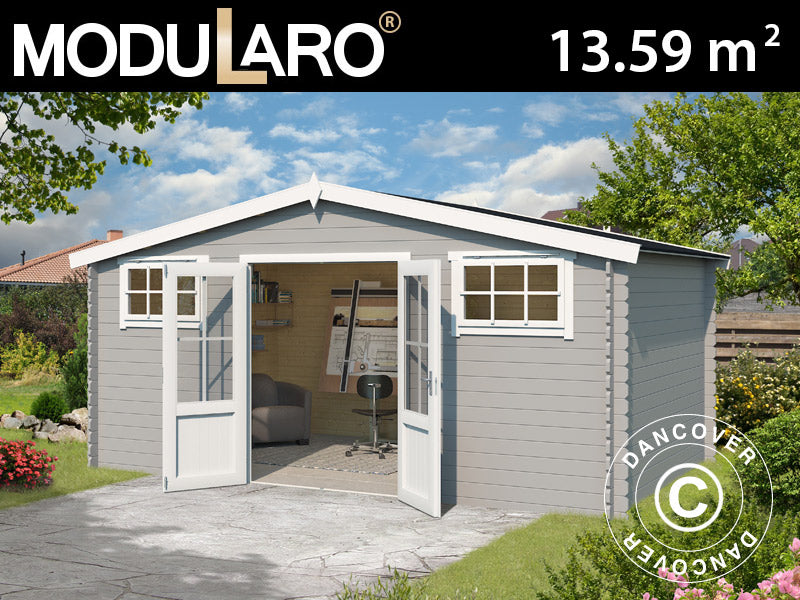 Holzschuppen, Gartenhaus Sandvika 4,8x2,92x2,45m, 28mm, 13,59m², Hellgrau