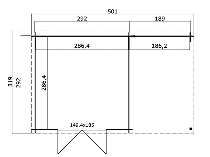 Wooden Shed Tartu w/ overhang 4.81x2.92x2.11 m, 28 mm, 13.6 m², Natural