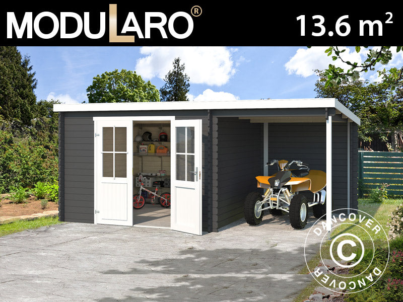 Holzschuppen Tartu mit Überhang 4,81x2,92x2,11m, 28mm, Dunkelgrau