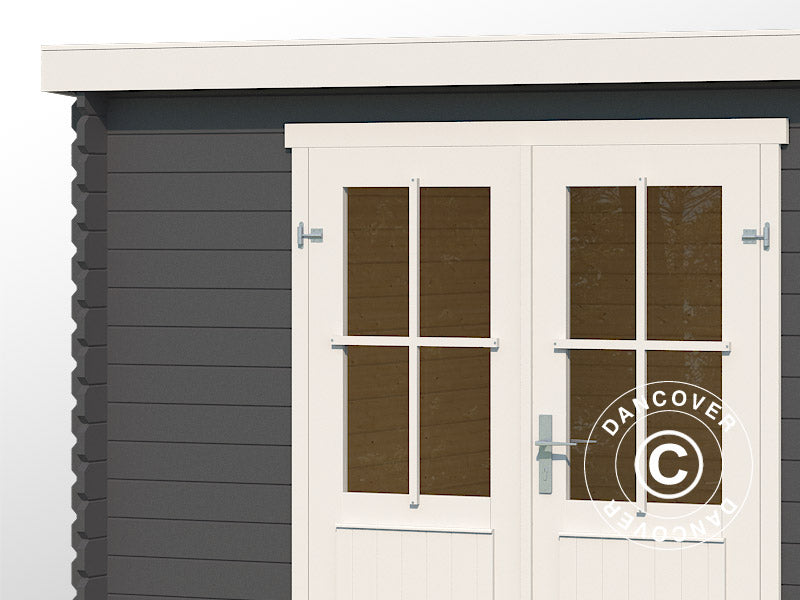 Abri en bois Tartu avec avancée 4,81x2,92x2,11m, 28mm, Gris foncé