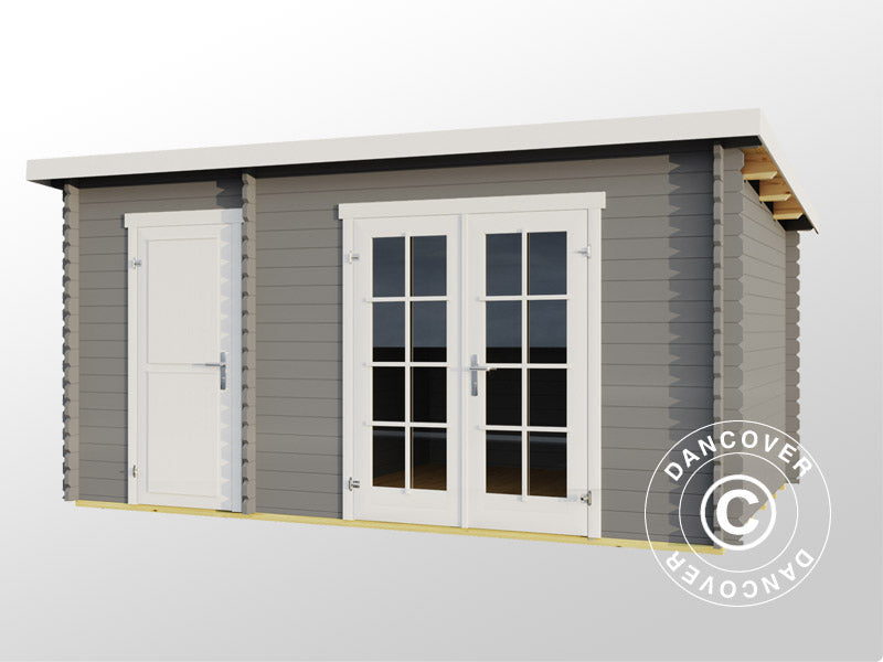 Holzschuppen, Gartenhaus Riga 4,25x2,8x2,22m, 34mm, 11,3m², Hellgrau