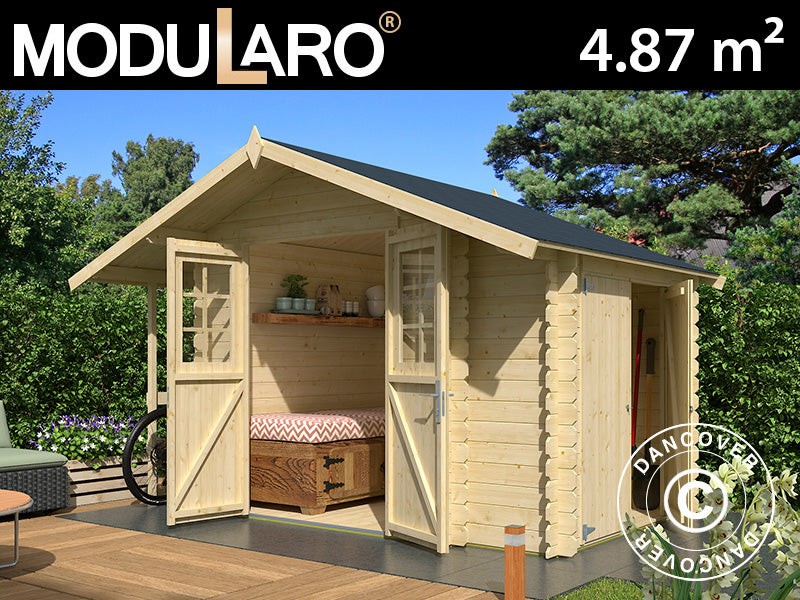 Wooden Shed Moss w/overhang, 3.2x2x2.28 m, 19 mm, 4.87m², Natural