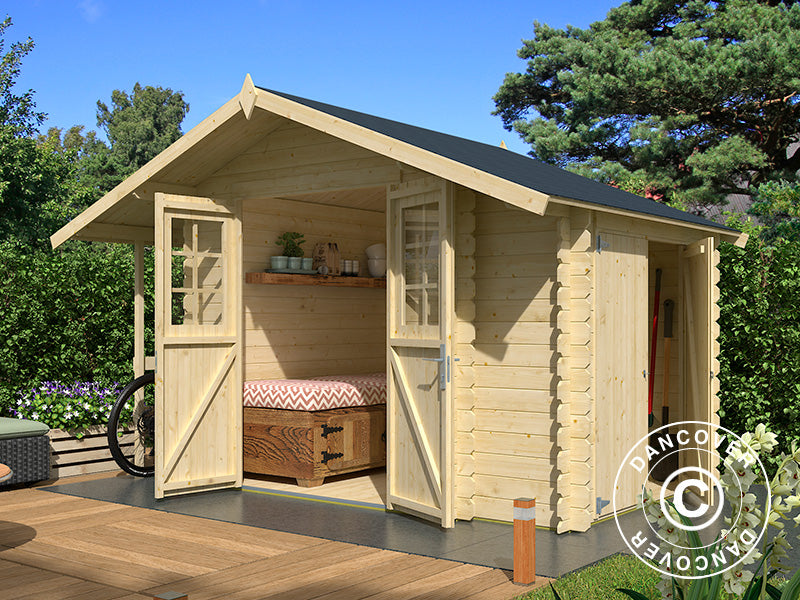 Wooden Shed Moss w/overhang, 3.2x2x2.28 m, 19 mm, 4.87m², Natural