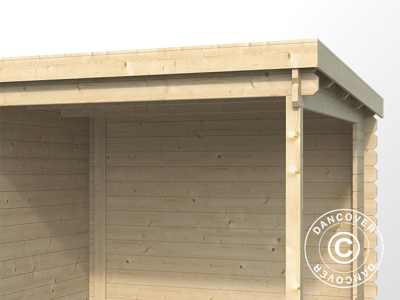 Wooden Shed Lahti w/overhang 4.24x2.2x2 m, 28 mm, 8.9 m², Natural
