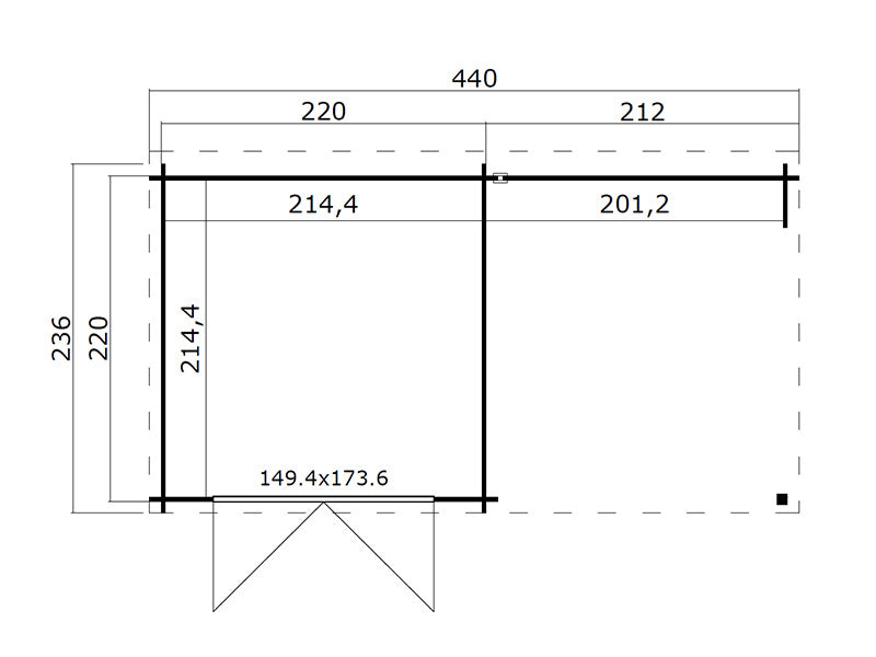 Holzschuppen Lahti mit Vordach 4,24x2,2x2m, 28mm, 8,9m², Natur