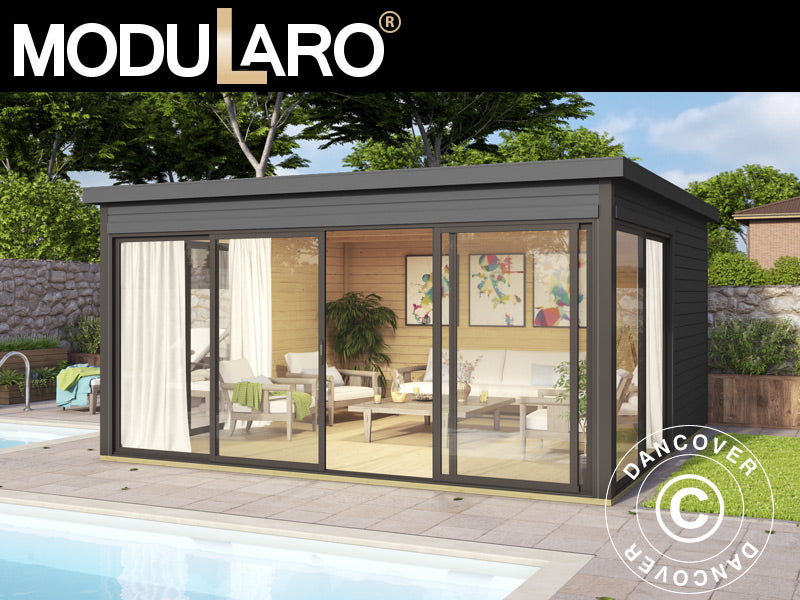 Puumökki Geneva, 4,18x4,18x2,39m, 44mm, Tumma harmaa