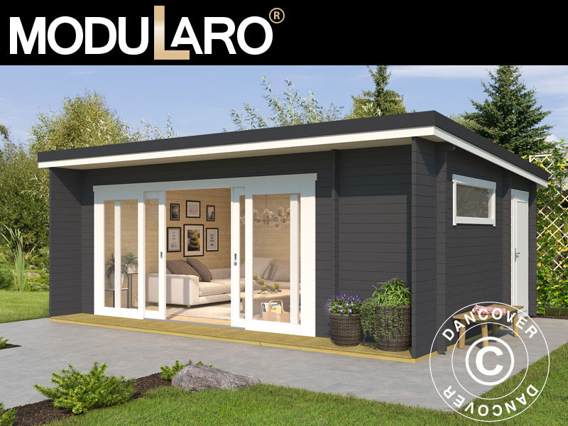 Wooden Cabin Milano, 6.08x3.9x2.45 m, 44 mm, Dark Grey