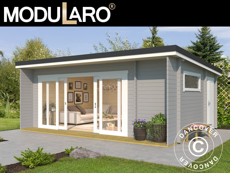 Puumökki Milano, 6,08x3,9x2,45m, 44mm, Vaalea harmaa