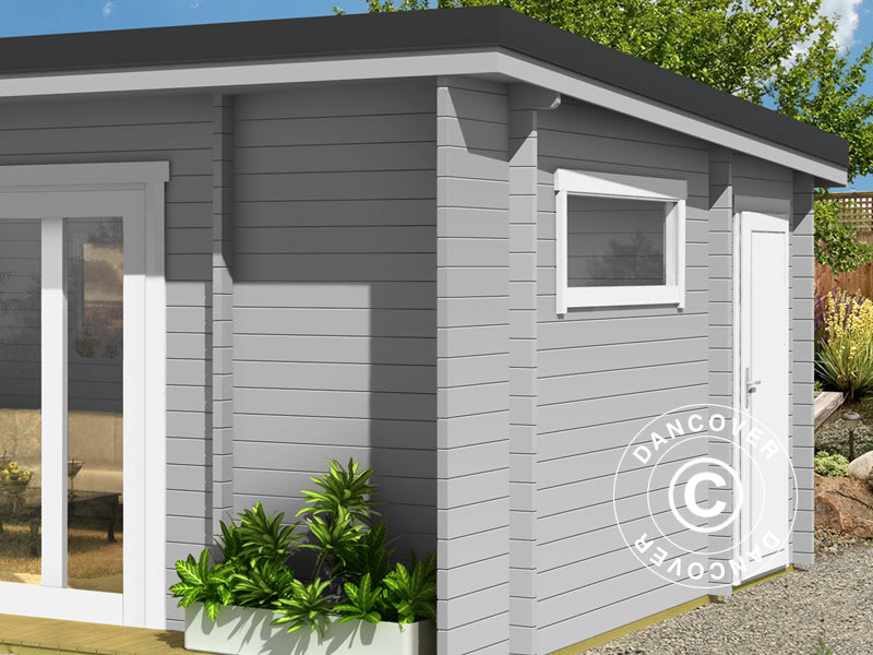 Cabane en bois Milano, 6,08x3,90x2,45m, 44mm, Gris Clair