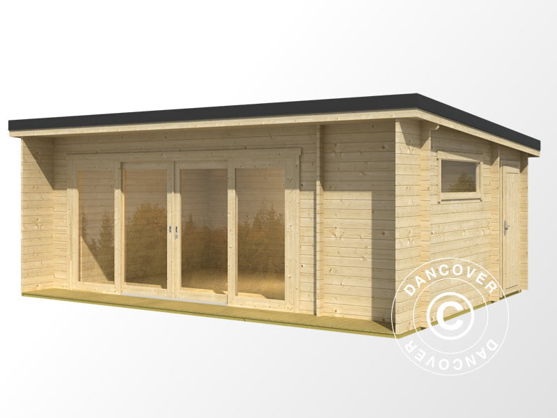 Cabane en bois Milano, 6,08x3,90x2,45m, 44mm, Gris Clair