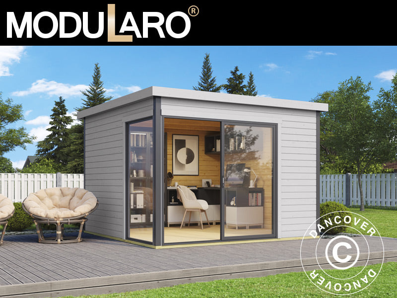 Wooden Cabin Set Geneva, 3x3x2.39 m, 44 mm, Light Grey