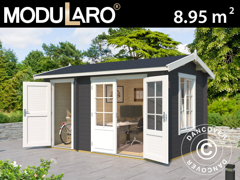 Cabaña de madera con caseta Maardu 3,9x2,4x2,51m, 44mm, Gris oscuro