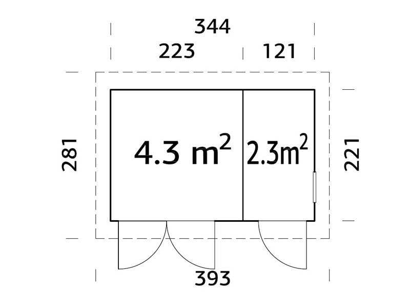 Medinis namelis su grindimis, 3,44x2,21x2,49m, 6,6m², Natūrali