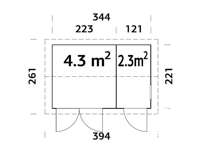 Medinis namelis su grindimis, 3,44x2,21x2,47m, 6,6m², Natūrali